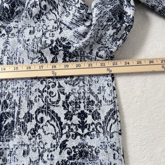 Clara Sun Woo Longline Cardigan Womens Sz L Blue Gray Open Front Scroll Filigree - Picture 10 of 12